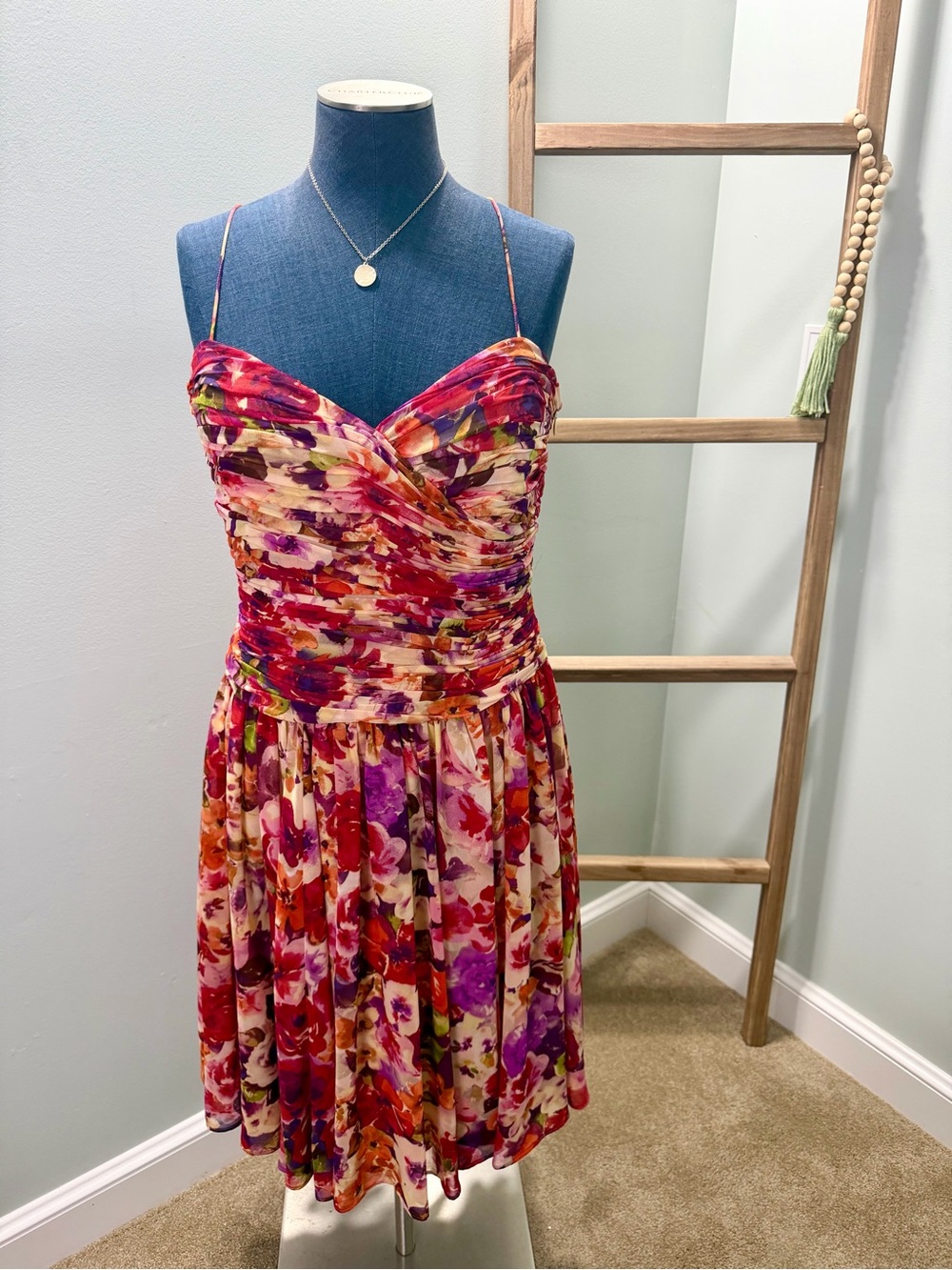 Lauren Ralph Lauren Multi-Color Petunia Floral Pleated Georgette Dress Size 10